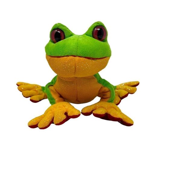 Ganz Green Tree Frog Plush Webkinz Big Eyes Bright  Yellow Red 8-10” H109 - Picture 1 of 8